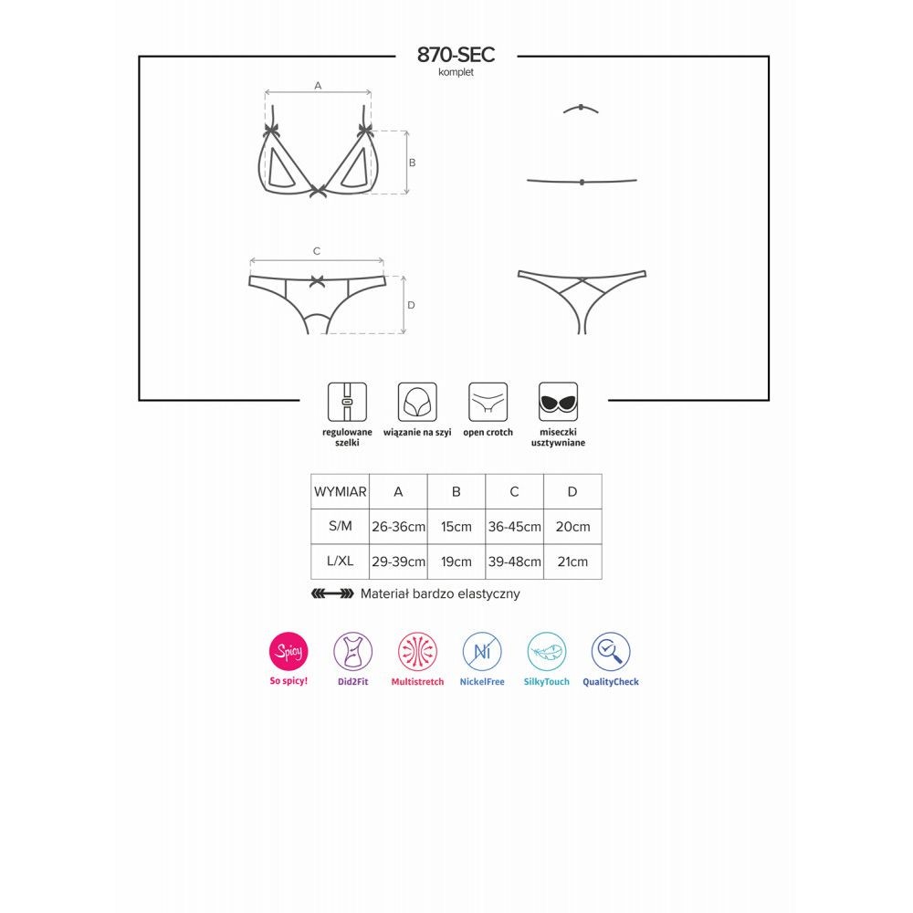 OBSESSIVE TWO-PCS SET S/M 870-SEC-3 LINGERIE SEXY ROSSO