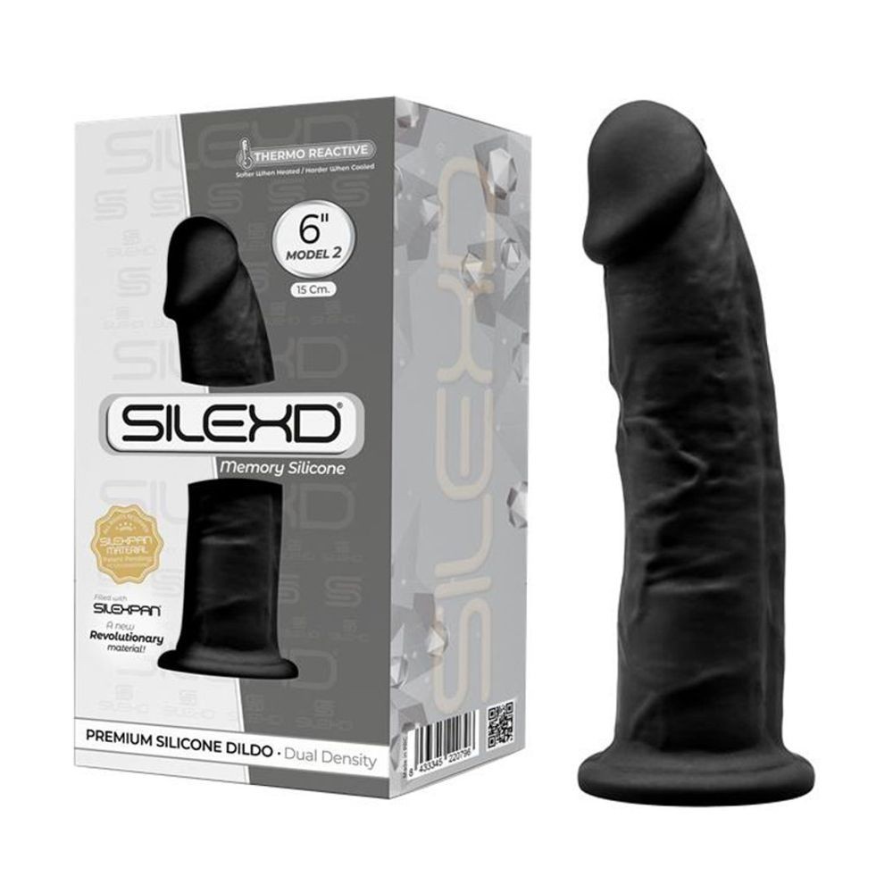 SilexD MODEL 2 - 6" BLACK 220796 FALLO REALISTICO PENE ARTIFICIALE IN SILICONE MEMORY TERMOREATTIVO CM 15