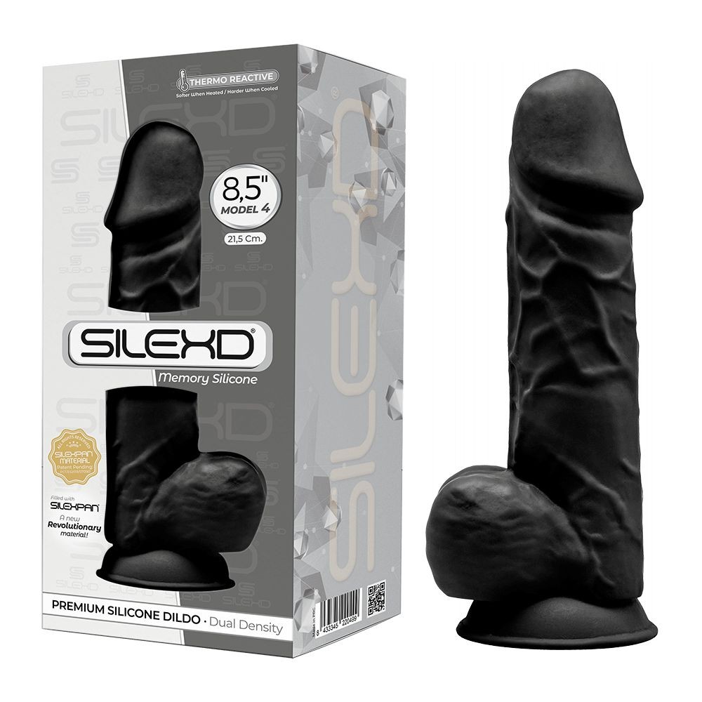 SILEXD MODEL 4 - 8,5" BLACK 220495 FALLO REALISTICO PENE ARTIFICIALE IN SILICONE MEMORY TERMOREATTIVO CM 22