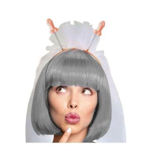 VELO BIANCO CORTO DA SPOSA CON ANTENNE PISELLI ROSA