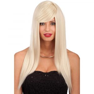 Parrucca bionda liscia lunga con frangia