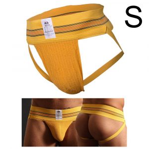 ORIGINAL JOCK COLLECTION - 3" YELLOW MUTANDINE UOMO GAY APERTE DIETRO IN MISTO COTONE NYLON ELASTANE TAGLIA S