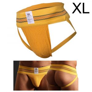 ORIGINAL JOCK COLLECTION - 3" YELLOW MUTANDINE UOMO GAY APERTE DIETRO IN MISTO COTONE NYLON ELASTANE TAGLIA XL