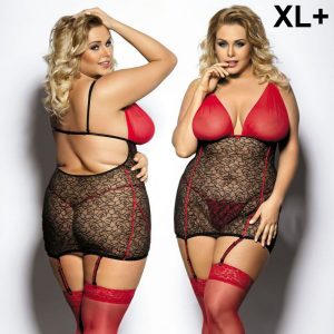 ANAIS APPAREL YAMMY BLACK-RED CHEMISE TAGLIA XL-3XL-4XL LINGERIE DRESS ABITO SEXY ROSSO NERO PER TAGLIE FORTI CURVY