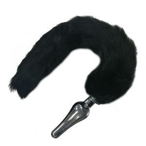 PLUG ANALE IN METALLO CROMATO CON CODA DI VOLPE NERA