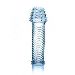PROLUNGA FALLICA ELASTICA SUPER STRETCH PENIS SLEEVE IN TPE TRASPARENTE CON STIMOLATORI