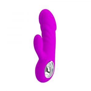 PRETTY LOVE ANSEL VIBRATORE VAGINALE IN SILICONE VIOLA CON STIMOLATORE CLITORIDE E ANELLO CROMATO RICARICABILE USB