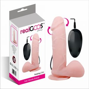 FALLO REALISTICO realGOOS VIBRANTE ROTANTE CON VENTOSA E TESTICOLI IN MORBIDO TPR COLOR CARNE 195 MM