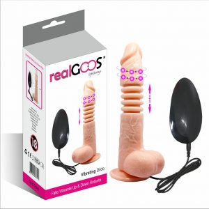 FALLO REALISTICO realGOOS VIBRANTE ROTANTE UP & DOWN CON VENTOSA E TESTICOLI IN MORBIDO TPR COLOR CARNE 220 MM