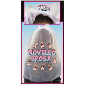 VELO DA SPOSA SEXY CON STAMPA PISELLI E TARGHETTA SPOSA NOVELLA ADDIO AL NUBILATO MATRIMONIO