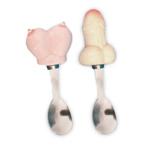 COPPIA CUCCHIAIO TETTA E PISELLO IN CERAMICA E METALLO