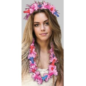 CORONA E COLLANA CON FIORI E PISELLI COLORATI