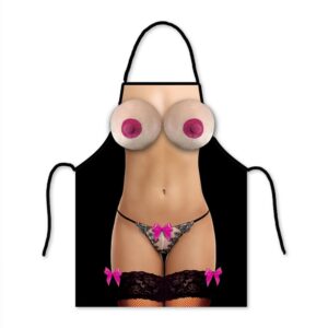 GREMBIULE CON DONNA IN LINGERIE SEXY E GRANDI TETTE DI PELUCHE