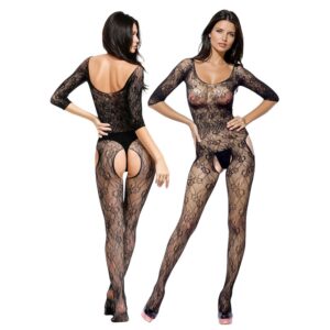 SOFTLINE BODYSTOCKING NERO CON MOTIVO FLOREALE ONE SIZE S-L